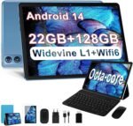 Android 14 10 Inch Tablet, 22GB RAM + 128GB ROM (TF 1TB), Octa-Core, 2.0GHz, Widevine L1, 8000mAh, Dual WiFi, 5MP+8MP, Metal Case, 2 in 1 Tablet with Keyboard and Mouse - Blue - Imagen 2