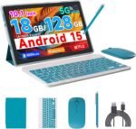 Android Tablet 10 Inch 2 in 1 12GB RAM 128GB ROM Expandable to 1TB with Case, Keyboard, Stylus Pen, Dual Camera, WiFi, Bluetooth, 6000mAh Battery, Google Certified - Imagen 2