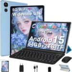 Android Tablet 15 Tablets 10 Inch with Gemini AI, 64GB+2TB TF, 5G Wi-Fi, Octa-Core 2.0GHz, Widevine L1, 8+5MP, GMS, 6000mAh, Facial ID,GPS,BT5.0, 2 in 1 Tablet with Keyboard, Mouse and Case – Blue - Image 2