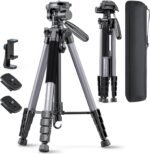 CAMBOFOTO Camera Tripod, 74 Inch Heavy Duty Aluminum Tripod Stand for Mirrorless Camera/DSLR/Cell Phone/Camcorder, with Stand and Travel Bag (Gunmetal Grey) - Imagen 2
