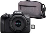 CANON EOS R100 Mirrorless Camera + RF-S 18-45mm F4.5-6.3 IS STM Lens + Camera Bag + 64GB SD Card | Evil APS-C Camera (24.1MP)-4 EV | 4K Video 25fps | Dual Pixel CMOS AF | Black - Imagen 2