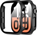Diruite 2 Pieces Case for Apple Watch Series 11/10 46 mm Built-in Tempered Glass Screen Protector HD Full Protection Hard PC Case Case, Black, 46 mm - Image 2