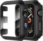 Diruite 2 Pieces Case for Apple Watch Series 3/2/1 38 mm Built-in Tempered Glass Screen Protector HD Full Protection Hard PC Case Case, Black, 38 mm - Imagen 2