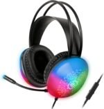 ENHANCE Voltaic 2 USB Gaming Stereo Gaming Headset for PC with Clear Circuit Design, Color Changing LED - On-Ear Headphones with Online Controller, Splitter Cable - Image 2