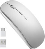 EasyULT - Rechargeable Wireless Mouse, Mini Optical Mouse Wireless Click Mouse, USB Nano Receiver, Ultra Slim 1600 dpi, with USB Cable, for PC/Tablet/Laptop(Silver) - Imagen 2