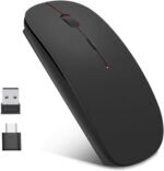 EasyULT - Rechargeable Wireless Mouse, Silent Click Wireless Optic, USB Nano Receiver, Ultra Slim 1600 dpi, with USB Cable, for PC/Tablet/Laptop(Black) - Imagen 2