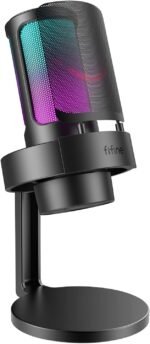 FIFINE USB Gaming Microphone for PC Mac PS4 PS5, RGB Condenser Microphone for Streaming, Podcasts, with RGB Control, Mute Touch, Headphone Connector, Anti-Pop Filter - Imagen 2