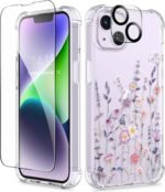 GVIEWIN iPhone 14 Case, with Screen Protector + Camera Lens Protector, Non-Yellowing, Soft Anti-Shock Transparent for Women, Flower Pattern Design, AA-Floratopia/Colorful - Image 2