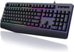 Gaming Keyboard, 7 Color Rainbow LED Backlight, 104 Keys Silent Keyboard Wrist Rest Quiet Anti-Ghosting Multimedia Keys Waterproof Wired USB Keyboard - Imagen 2