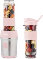 H.Koenig Mini Smoothie Maker Compact 570mL SMOO12 BPA-Free Powerful 300W, Smoothie Blender 2 Portable Bottles, 4 Stainless Steel Blades, Pastel Pink - Image 2