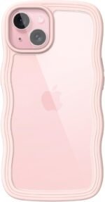 JETech Cute Case for iPhone 15 6.1 Inch, Wave Frame Curly Shape Anti-Shock Case for Women Girls, Transparent Back Hard PC (Pink) - Imagen 2