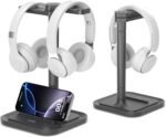 KDD Dual Stand Desktop Headphones – Rotating Gaming Headset Stand with Phone Holder – Removable Non-Slip Base Desk Accessories for Offices and Games Room - Imagen 2