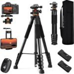 K&F CONCEPT Portable Lightweight Tripod 190 cm S255A3+BH-36 Spherical Head Mobile Tripod for DSLR, Digital SLR Camera, Mobile Phone, etc., with Clip for Mobile Phone - Imagen 2