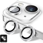 Kucheed Camera Lens Protector, Diamond Glitter Tempered Glass Camera Lens Cover, Individual Metal Rings Compatible with iPhone 13 / iPhone 13Mini Silver - Image 2