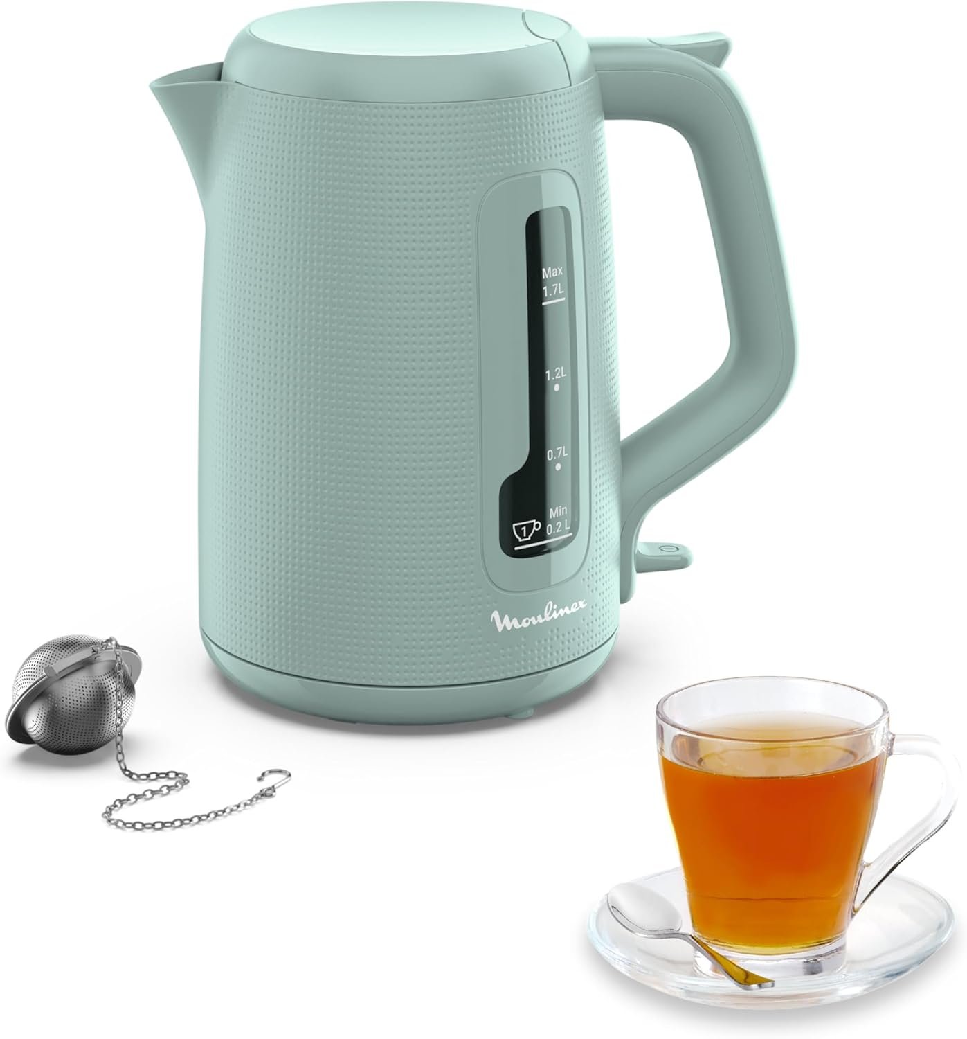Moulinex Morning Plus 1.7L Cordless Electric Kettle 2400 W Large Capacity Measuring Cup Water Meter Anti-Limescale Filter Rotating Base Includes Infuser, Tea and Infusions, BY2M13 - Imagen 2