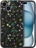 RALEAVO Fleurs Coque pour iPhone 15 Coque, Liquid Silicone Coque Protection Bumper Antichoc Coque Cover Mignonne Fleur Housse Etui Souple pour iPhone 15 6.1 Inches, Black - Image 2