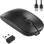Rechargeable Bluetooth Mouse, Portable Wireless Mouse with Dual Modes BT5.1 and 2.4G, Ultra-thin Silent Mouse Compatible with MacBook, PC, Laptop, Tablet and Chromebook (Black) - Image 2