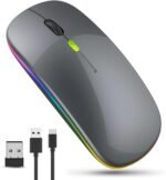 Rechargeable Wireless Mouse, 7 Colors Backlit Silent Mouse with 2.4GHz Mini USB Receiver, Gaming Mouse, Compatible with TV, Laptop, PC, Computer, Chromebook, Notebook, Grey - Image 2