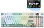 Redragon K719 RGB Mechanical Keyboard 2.4GHz/BT/Wired Mambo Switches White and Green with Panel, US Layout - Image 2