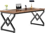 Tribesigns 160cm Executive Desk, Large Office Computer Desk with Extra Thick Wood Table and Metal Frame, Work Table, Study Table for Office, Vintage Brown - Imagen 2