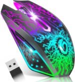 VersionTECH. Wireless Gaming Mouse, 2.4G Silent Rechargeable Gaming Mouse with Colorful LED Lights, 6 Buttons, for PC, Computer, Laptop, Ultra-Light-Black - Imagen 2