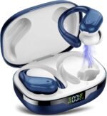 Wireless Headphones, Bluetooth 5.3 Sports Headphones with Ear Hooks, 60H Playback, LED Display, ENC HD Call, Deep Low, Comfortable Fit, IP7 Waterproof White Blue - Image 2