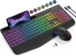 Wireless Keyboard and Mouse Combo 9 Backlit Effects RGB Ergonomic Wrist Rest Phone Holder Full Size 2.4G Rechargeable Sleep Mode Keyboard Set - Image 2