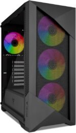 YEYIAN PC Chassis Gamer Edge Mid-Tower Case, Compatible with ATX/M-ATX/ITX, Tempered Glass Panel, 4 Fans Included RGB (3 Front and 1 Back), USB Type C, Black - Image 2