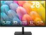 Z-Edge Gaming Monitor 4K 28 Inches UHD 3840 x 2160 144Hz, IPS PC Display 1 ms MPRT, 300 CD/m², FreeSync, HDR10, DP and HDMI, VESA Compatible, Black - Imagen 2