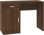 vidaXL Desk with Drawer and Cupboard Work Office Study Door Table Storage Office for Computer Plywood Oak Brown - Image 2
