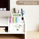 PC Monitor Riser Stand 11cm Computer Monitor Stand 2 Tier Desk Shelf with Organizer for Keyboard, Phone and Cable, Computer, Laptop or TV, Office - Imagen 3