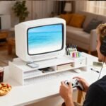 PC Monitor Riser Stand 11cm Computer Monitor Stand 2 Tier Desk Shelf with Organizer for Keyboard, Phone and Cable, Computer, Laptop or TV, Office - Imagen 5