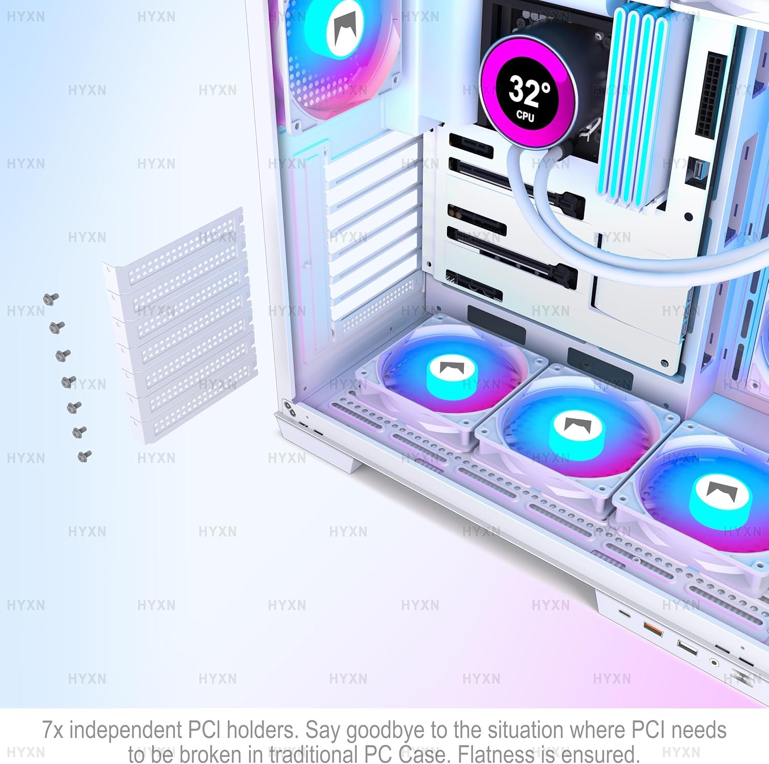 H1 HYXN ATX - Funda para PC - Preinstalada con 7 ventiladores PWM ARGB - Carcasa para juegos de PC de doble cavidad - con tipo C - Puede contener hasta 3 disipadores de calor de 360 mm - Imagen 11