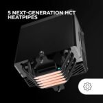 MARS GAMING MCPU-X5ARGB, CPU Heatsink 280W TDP, 5x Heatpipes HCT New Generation, PWM SI Extreme-Silent ARGB Fan 120mm, Hyperbalanced Copper Core, Universal Compatibility, Black - Imagen 4