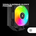 MARS GAMING MCPU-X5ARGB, CPU Heatsink 280W TDP, 5x Heatpipes HCT New Generation, PWM SI Extreme-Silent ARGB Fan 120mm, Hyperbalanced Copper Core, Universal Compatibility, Black - Imagen 5