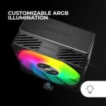 MARS GAMING MCPU-X5ARGB, CPU Heatsink 280W TDP, 5x Heatpipes HCT New Generation, PWM SI Extreme-Silent ARGB Fan 120mm, Hyperbalanced Copper Core, Universal Compatibility, Black - Imagen 6