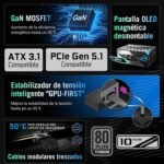 ASUS ROG Strix 1200W Platinum Fully Modular Power Supply, 80 Plus Platinum, ATX 3.1, GAN MOSFET, GPU-First Intelligent Voltage Stabilizer, 10 Year Coverage - Imagen 3