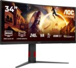 AOC CU34G4Z Gaming Monitor 34" WQHD Curved, 240Hz, Fast VA, 1ms GtG, HDR400, FreeSync Prem., Height Adjustable (3440x1440, 2X HDMI 2.1, 1x DP 1.4, USB-Hub) Black/Red - Image 2