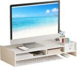 PC Monitor Riser Stand 11cm Computer Monitor Stand 2 Tier Desk Shelf with Organizer for Keyboard, Phone and Cable, Computer, Laptop or TV, Office - Imagen 2