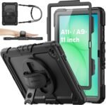 SEYMAC stock Case for Samsung Galaxy Tab A11+ Plus/A9+ Plus 11'' 2025/2023, Heavy Duty Case with Screen Protector, Rotating Stand/Hand Strap and Pencil Holder, Black - Image 2